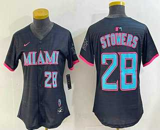 Womens Miami Marlins #28 Kyle Stowers Number Black 2025 City Connect Limited Jersey
