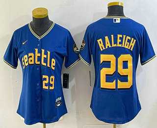 Womens Seattle Mariners #29 Cal Raleigh Number Blue 2024 City Connect Limited Stitched Jersey