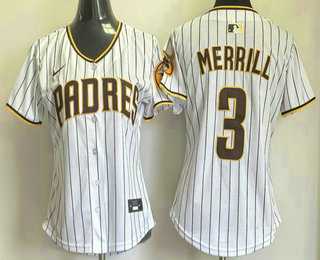 Womens San Diego Padres #3 Jackson Merrill White Pinstripe Limited Stitched Jersey