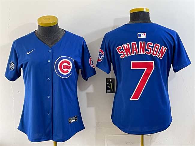 Womens Chicago Cubs #7 Dansby Swanson Royal Ryne Sandberg Tribute Vapor Limited V2 Stitched Jersey