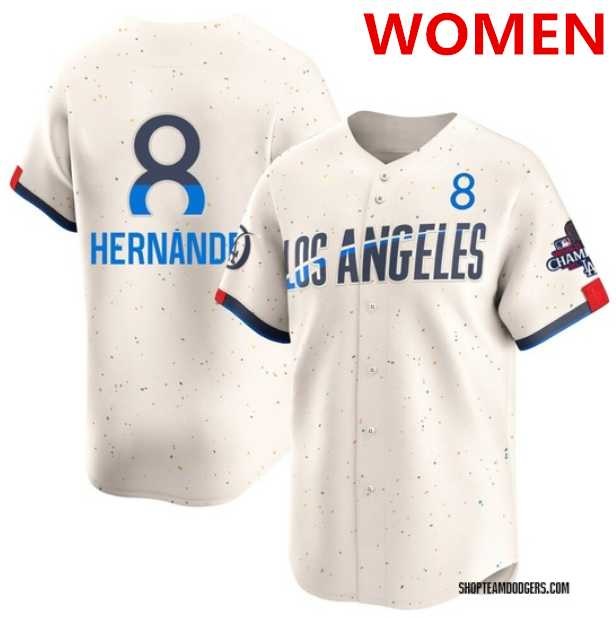 Womens Los Angeles Dodgers #8 Enrique Hernandez Cream 2024 World Series Champions Patch City Connect Limited Stitched Jersey Dzhi