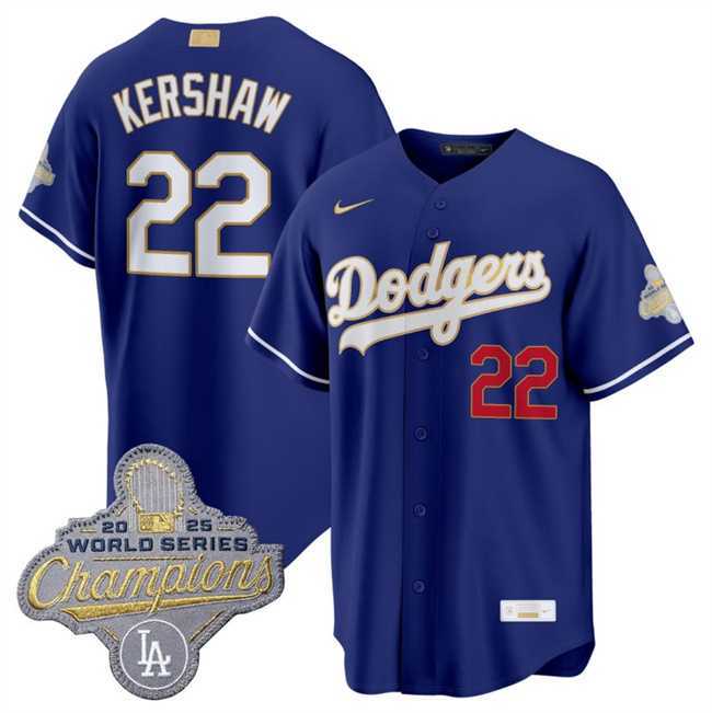 Mens Los Angeles Dodgers #22 Clayton Kershaw Royal 2026 Alternate Gold Collection Stadium Stitched Jersey Dzhi