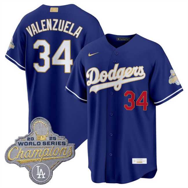 Mens Los Angeles Dodgers #34 Fernando Valenzuela Royal 2026 Alternate Gold Collection Stadium Stitched Jersey Dzhi