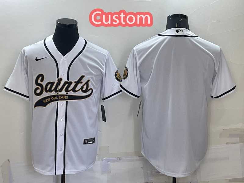 Custom Mens New Orleans Saints White Cool Base Stitched Baseball Jersey