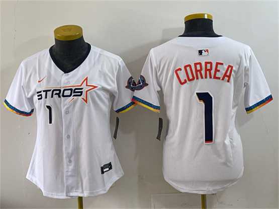 Womens Houston Astros #1 Carlos Correa White 2025 City Connect Limited Stitched Jersey