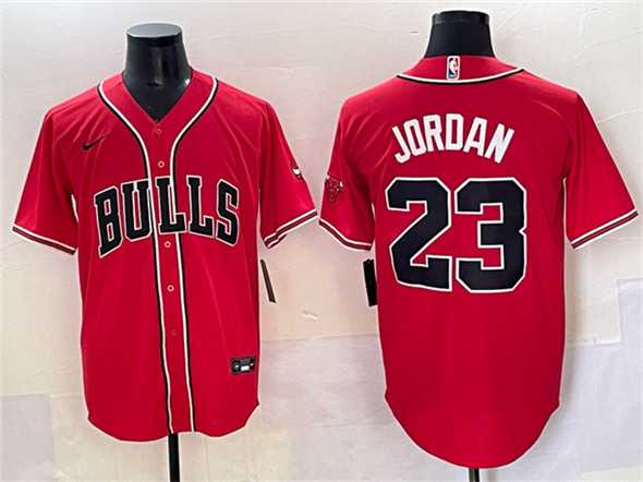 Mens Chicago Bulls #23 Michael Jordan Red Cool Base Stitched Baseball Jersey