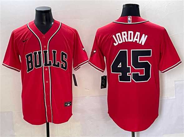 Mens Chicago Bulls #45 Michael Jordan Red Cool Base Stitched Baseball Jersey