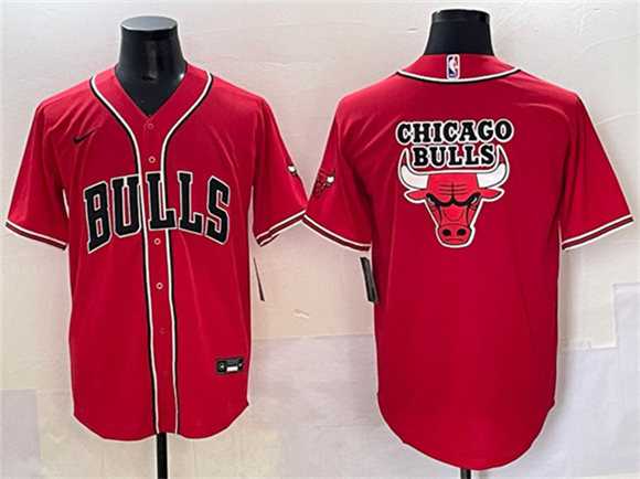 Mens Chicago Bulls Team Big Logo Red Cool Base Stitched Baseball Jersey