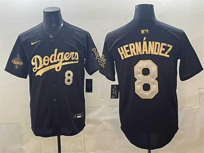 Mens Los Angeles Dodgers #8 Enrique Hernandez Black Gold 2025 World Series Champions Patch Limited Stitched Jersey Dzhi