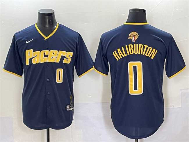 Mens Indiana Pacers #0 Tyrese Haliburton Navy 2025 Finals Vapor Stitched Baseball Jersey