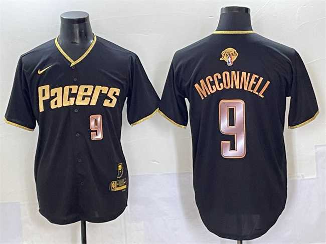 Mens Indiana Pacers #9 T.J. McConnell Black Gold 2025 Finals Vapor Stitched Baseball Jersey