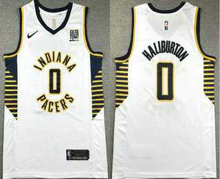 Mens Indiana Pacers #0 Tyrese Haliburton White Association Edition Sponsor Stitched Jersey