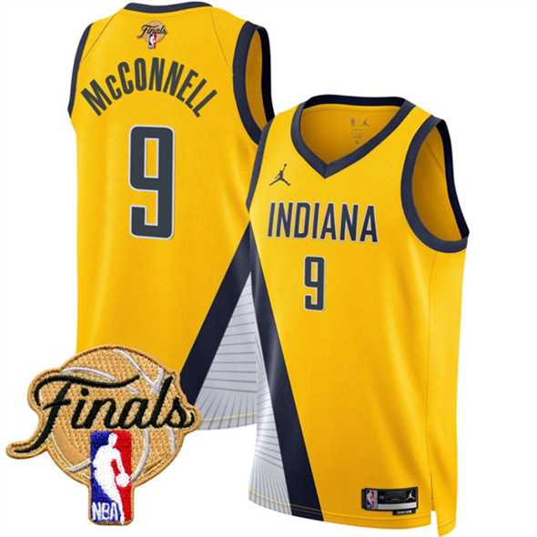 Mens Indiana Pacers #9 T.J. McConnell Yellow 2025 Finals Statement Edition Stitched Jersey Dzhi