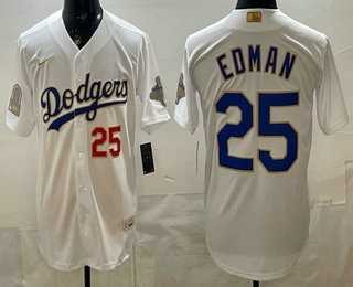 Mens Los Angeles Dodgers #25 Tommy Edman White 2026 Gold Back To Back World Champions Collection Stadium Jersey