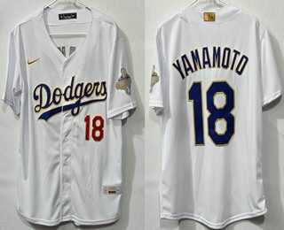 Mens Los Angeles Dodgers #18 Yoshinobu Yamamoto White 2026 Gold Collection Limited Jersey