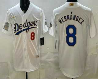 Mens Los Angeles Dodgers #8 Enrique Hernandez White Gold World Series Champions Collection Limited Jersey