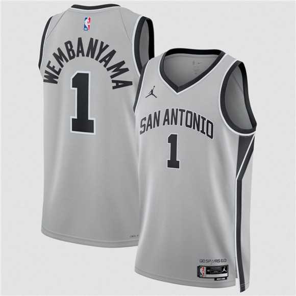Mens San Antonio Spurs #1 Victor Wembanyama Silver 2025 Statement Edition Stitched Jersey Dzhi