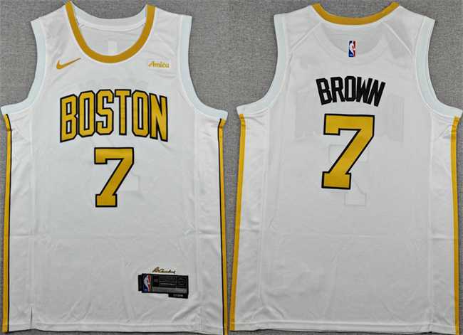 Mens Boston Celtics #7 Jaylen Brown White 2025-26 City Edition Stitched Jersey