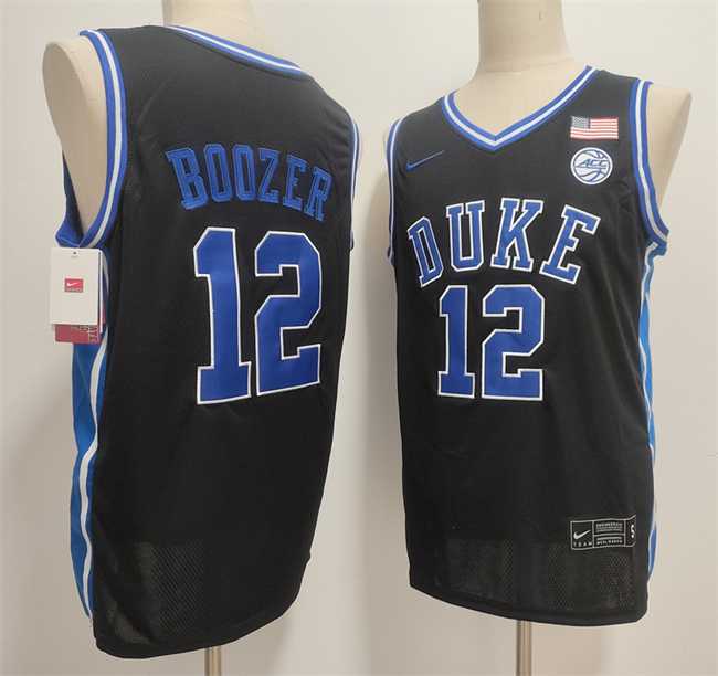 Mens Duke Blue Devils #12 Cameron Boozer Black Stitched Jersey