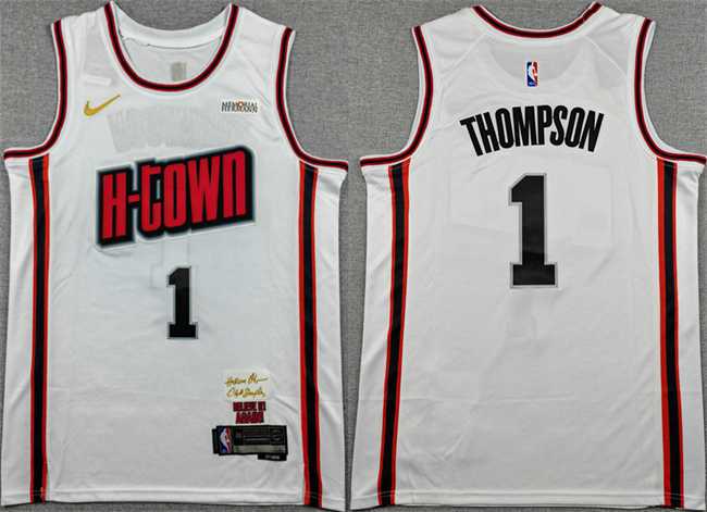 Mens Houston Rockets #1 Amen Thompson White 2024-25 City Edition Stitched Jersey