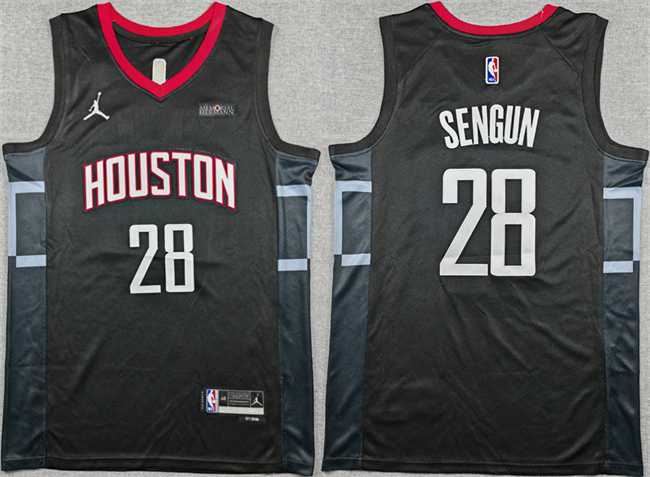 Mens Houston Rockets #28 Alperen Sengun Black Statement Edition Stitched Jersey