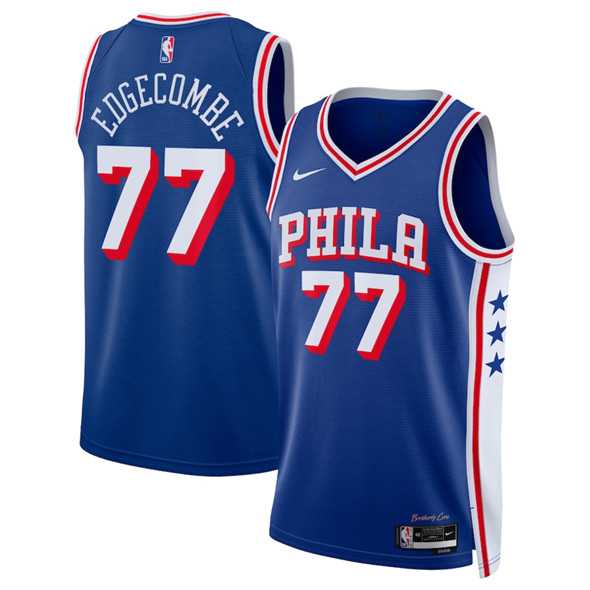 Mens Philadelphia 76ers #77 V. J. Edgecombe Royal 2025 Draft Icon Edition Stitched Jersey Dzhi