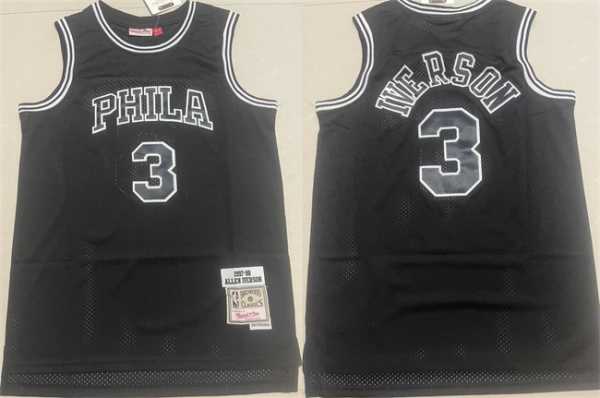 Mens Philadelphia 76ers #3 Allen Iverson Black 1997-98 Throwback Stitched basketball Jersey