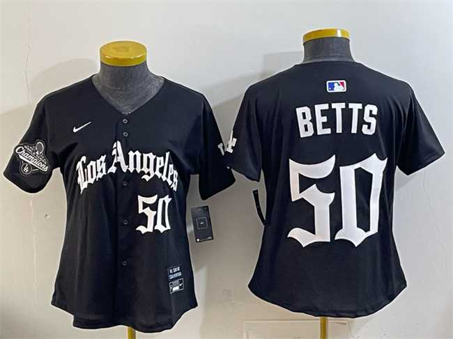 Youth Los Angeles Dodgers #50 Mookie Betts Black 2025 World Series Champions LA Gothic Edition Limited Stitched Jersey Dzhi