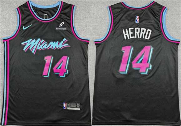 Mens Miami Heat #14 Tyler Herro Black 2025-26 City Edition Stitched Jersey