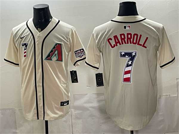 Mens Arizona Diamondbacks #7 Corbin Carroll Cream 2026 USA 250 Fourth of July Home Stadium Stitched Jerseys Dzhi