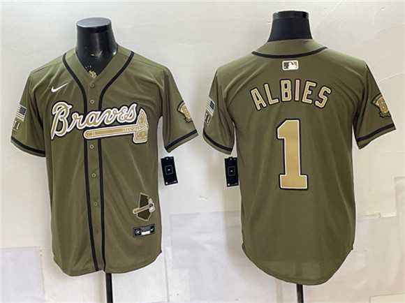 Mens Atlanta Braves #1 Ozzie Albies Olive 2026 Armed Forces Day Stitched Jersey Dzhi