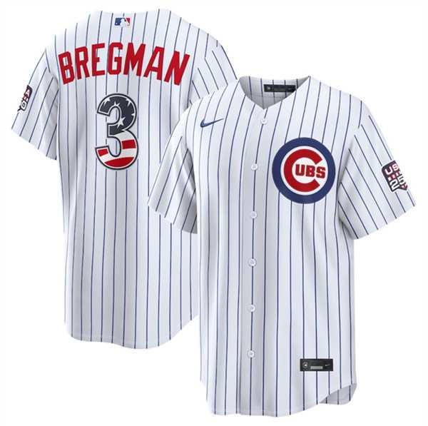 Mens Chicago Cubs #3 Alex Bregman White 2026 USA 250 Fourth of July Home Stadium Stitched Jersey Dzhi
