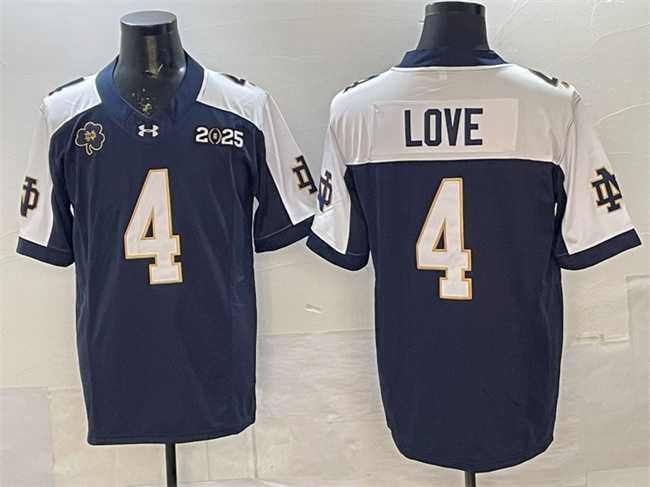 Mens Notre Dame Fighting Irish #4 Jeremiyah Love Navy Alternate F.U.S.E. 2025 CFP Final Patch Limited Stitched Jersey Dzhi