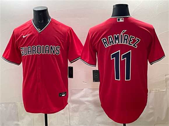 Mens Cleveland Guardians #11 Jose Ramirez Red Cool Base Stitched Jersey