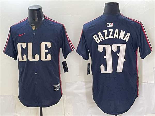 Mens Cleveland Guardians #37 Travis Bazzana Navy 2024 City Connect Limited Stitched Jersey