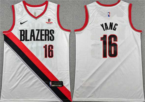 Mens Portland Trail Blazers #16 Yang Hansen White Association Edition Stitched Basketball Jersey
