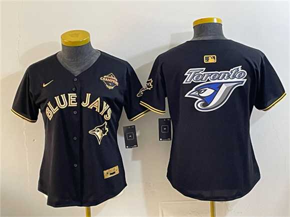 Youth Toronto Blue Jays Team Big Logo Black Gold 2025 American League Champions Limited Stitched Jersey Dzhi