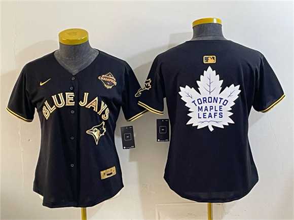 Youth Toronto Blue Jays & Leafs Black Gold 2025 American League Champions With White Leafs Logo Limited Stitched Jersey Dzhi