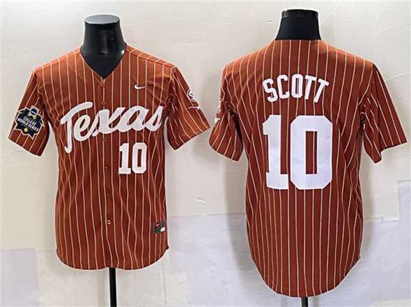Mens Texas Longhorns #10 Mia Scott Orange Pinstripe 2025 World Series & SEC Patch Stitched Jersey