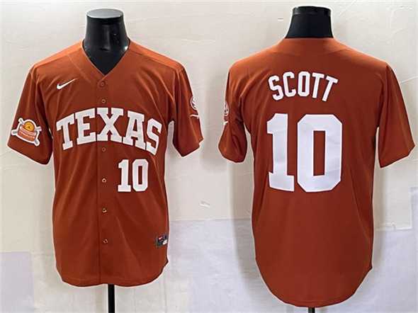 Mens Texas Longhorns #10 Mia Scott Orange 2025 Softball National Champions & SEC Patch Stitched Jersey