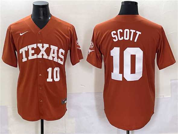 Mens Texas Longhorns #10 Mia Scott Orange SEC Patch Stitched Jersey