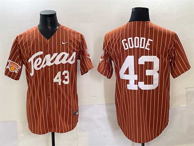 Mens Texas Longhorns #43 Leighann Goode Orange Pinstripe 2025 Softball National Champions & SEC Patch Stitched Jersey