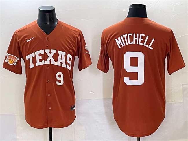 Mens Texas Longhorns #9 Joley Mitchell Orange 2025 Softball National Champions & SEC Patch Stitched Jersey