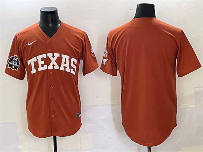Mens Texas Longhorns Blank Orange 2025 World Series & SEC Patch Stitched Jersey