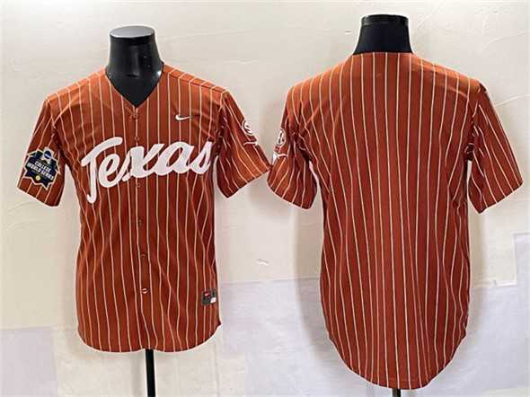 Mens Texas Longhorns Blank Orange Pinstripe 2025 World Series & SEC Patch Stitched Jersey