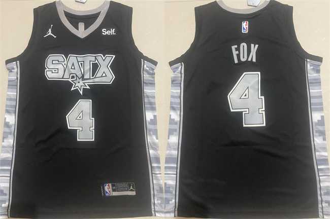 Mens San Antonio Spurs #4 DeAaron Fox Black 2024-25 Statement Edition Stitched Basketball Jersey