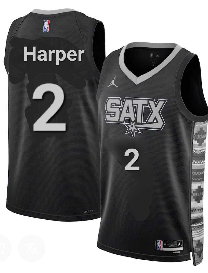 Mens San Antonio Spurs #2 Dylan Harper Gray Black Statement Edition Stitched Jersey Dzhi