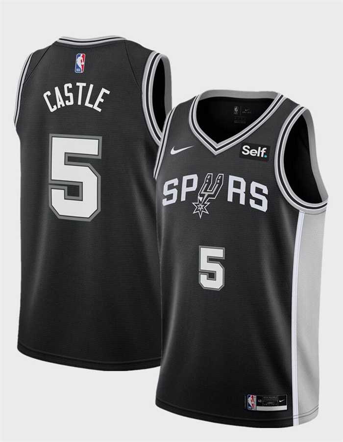 Mens San Antonio Spurs #5 Stephon Castle Black  Stitched Jersey Dzhi