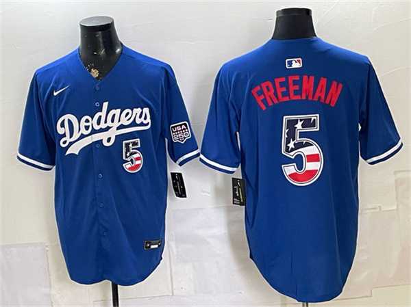 Mens Los Angeles Dodgers #5 Freddie Freeman Royal 250 Fourth of July Stitched Jersey Dzhi