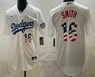 Mens Los Angeles Dodgers #16 Will Smith White USA 250 Fourth of July Home Stitched Jersey Dzhi